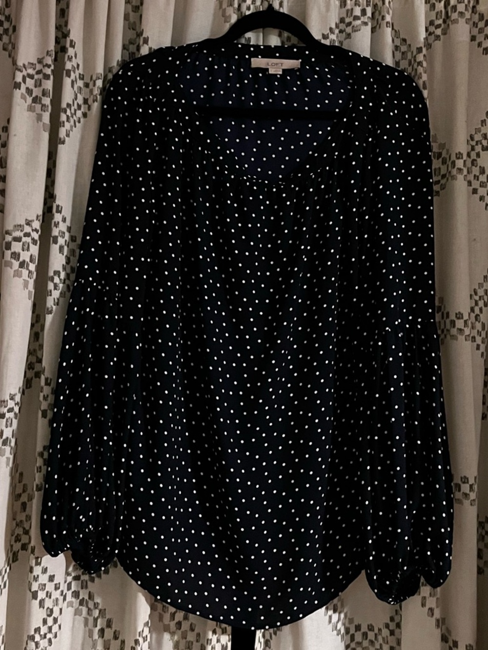 LOFT Black Polka Dot Long-Sleeve Blouse